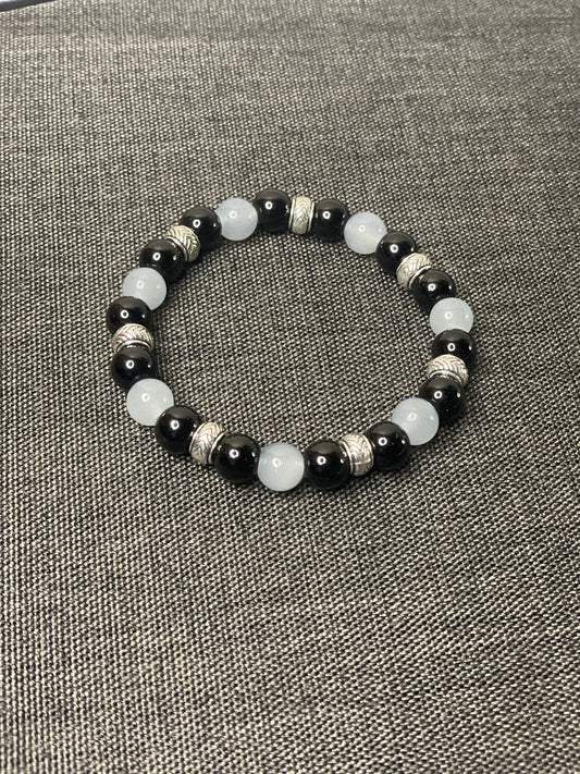 Black & Gray Bracelet with Silver Spacers